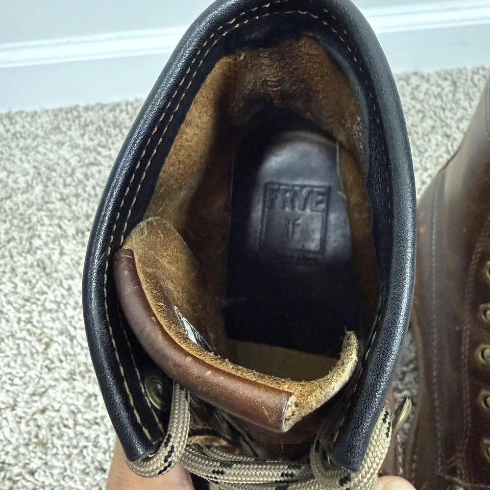 Frye Dakota Boots Mens Size 10.5 Brown Leather Mid Lace Moc Toe Lug Sole